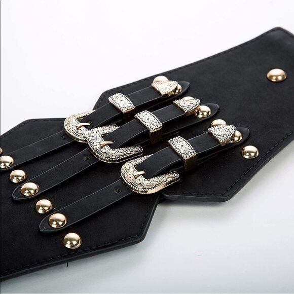 🎉HP🎉 Leather Triple Buckle Western Belt Corset Buckle Strap Belt - Picture 2 of 6